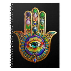 Farbige Blume Petals Türkis drittes Auge Hamsa Notizblock