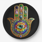 Farbige Blume Petals Türkis drittes Auge Hamsa Pappteller (Vorderseite)