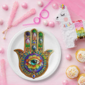 Farbige Blume Petals Türkis drittes Auge Hamsa Pappteller (Party)