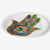 Farbige Blume Petals Türkis drittes Auge Hamsa Pappteller (Schrägansicht)