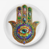 Farbige Blume Petals Türkis drittes Auge Hamsa Pappteller (Vorderseite)