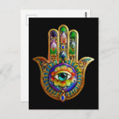 Farbige Blume Petals Türkis drittes Auge Hamsa Postkarte (Vorne/Hinten)