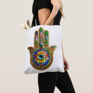 Farbige Blume Petals Türkis drittes Auge Hamsa Tasche