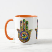 Farbige Blume Petals Türkis drittes Auge Hamsa Tasse (Links)