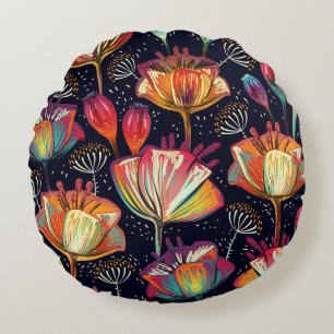 Farbige Blume Pflanze Vintages Muster Rundes Kissen