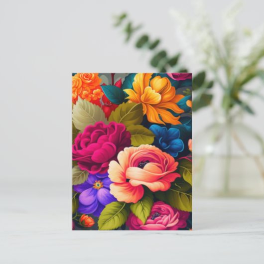 Farbige Blume Postkarte (Stehend Vorderseite)
