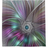 Farbige Blume Power Abstrakt Modernes Fraktal Kuns Duschvorhang (Vorderseite)