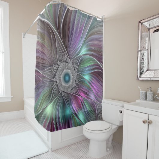 Farbige Blume Power Abstrakt Modernes Fraktal Kuns Duschvorhang (Beispiel)