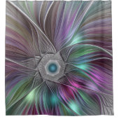 Farbige Blume Power Abstrakt Modernes Fraktal Kuns Duschvorhang (Vorderseite)