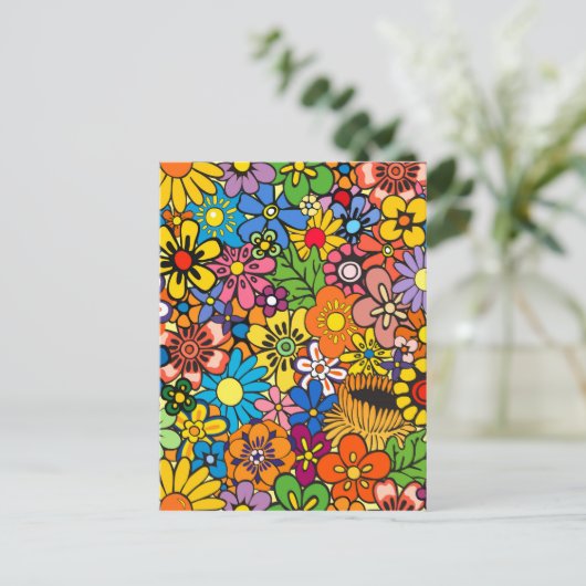 Farbige Blume Power Postkarte (Stehend Vorderseite)