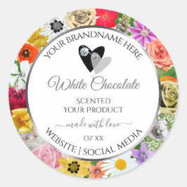 Farbige Blume rahmen weiße Produktmarken Herz Runder Aufkleber