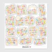 Farbige Blume, Retro-Veganes Set Aufkleber (Blatt)