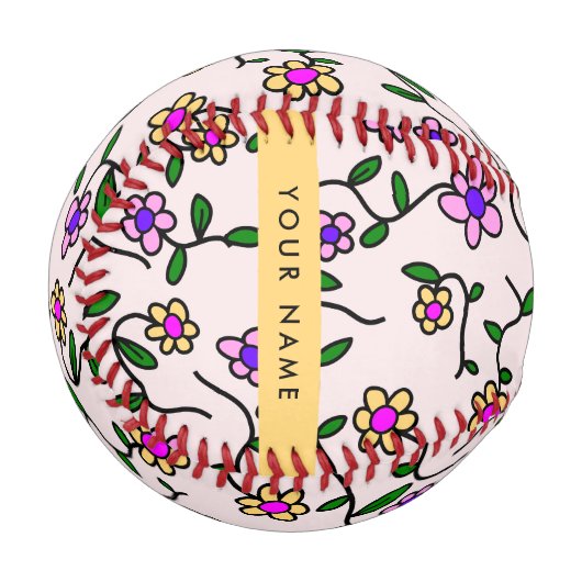 Farbige Blume, rosa Hintergrund, gelb Baseball (Vorderseite Links)