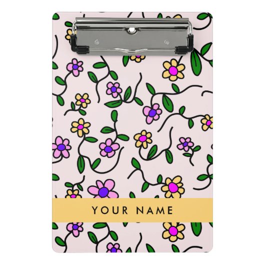 Farbige Blume, rosa Hintergrund, gelb Mini Klemmbrett (Vorderseite)