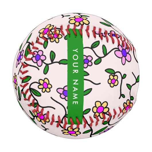 Farbige Blume, rosa Hintergrund, grün Baseball (Vorderseite Links)