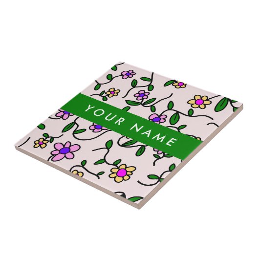 Farbige Blume, rosa Hintergrund, grün Fliese (Seite)