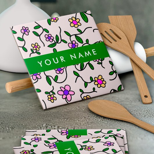 Farbige Blume, rosa Hintergrund, grün Fliese