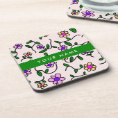 Farbige Blume, rosa Hintergrund, grün Getränkeuntersetzer (Linke Seite)