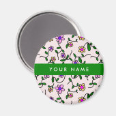 Farbige Blume, rosa Hintergrund, grün Magnet (Vorderseite/Rückseite)