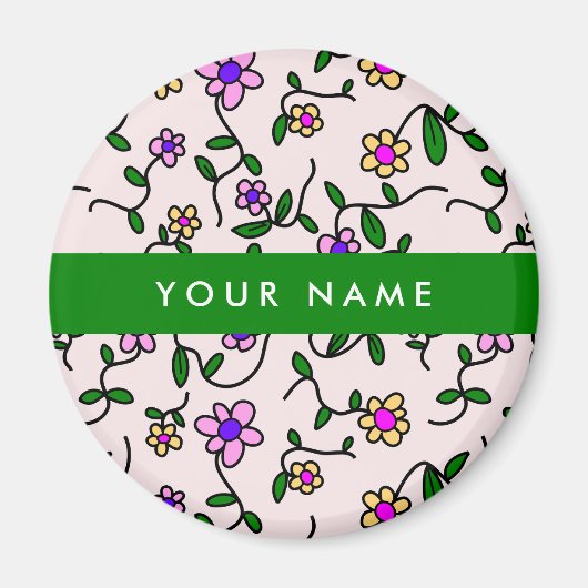 Farbige Blume, rosa Hintergrund, grün Magnet (Vorne)