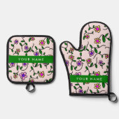 Farbige Blume, rosa Hintergrund, grün Ofenhandschuh & Topflappen-Set (Vorderseite)