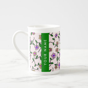 Farbige Blume, rosa Hintergrund, grün Porzellantasse