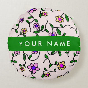 Farbige Blume, rosa Hintergrund, grün Rundes Kissen