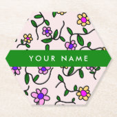 Farbige Blume, rosa Hintergrund, grün Untersetzer (Vorderseite)