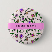 Farbige Blume, rosa Hintergrund, rosa Button (Vorderseite)