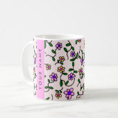 Farbige Blume, rosa Hintergrund, rosa Kaffeetasse (Vorderseite Links)