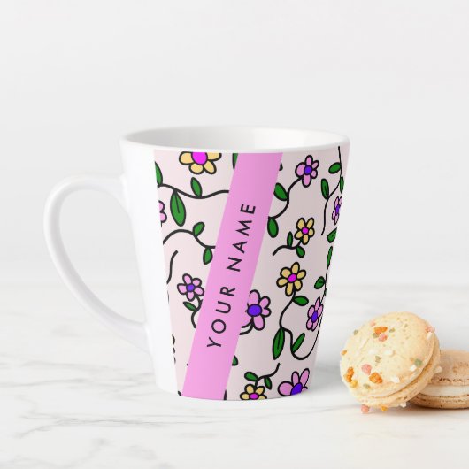Farbige Blume, rosa Hintergrund, rosa Milchtasse (Beispiel)
