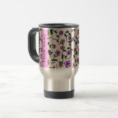 Farbige Blume, rosa Hintergrund, rosa Reisebecher (Vorderseite Links)