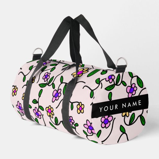 Farbige Blume, rosa Hintergrund, schwarz Duffle Bag (Linke Seite)