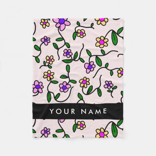 Farbige Blume, rosa Hintergrund, schwarz Fleecedecke (Vorderseite)