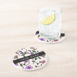 Farbige Blume, rosa Hintergrund, schwarz Getränkeuntersetzer