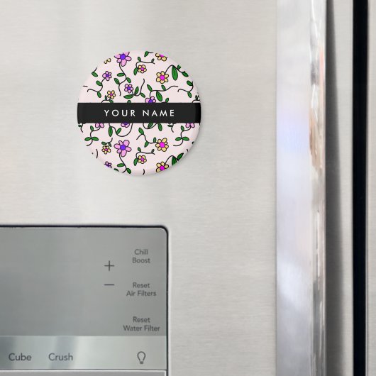 Farbige Blume, rosa Hintergrund, schwarz Magnet (In Situ (Kühlschrank))