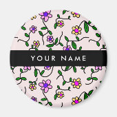 Farbige Blume, rosa Hintergrund, schwarz Magnet (Vorne)