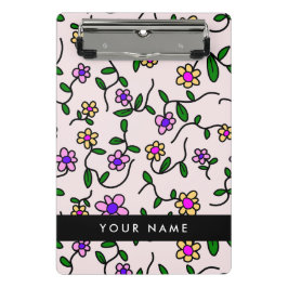 Farbige Blume, rosa Hintergrund, schwarz Mini Klemmbrett