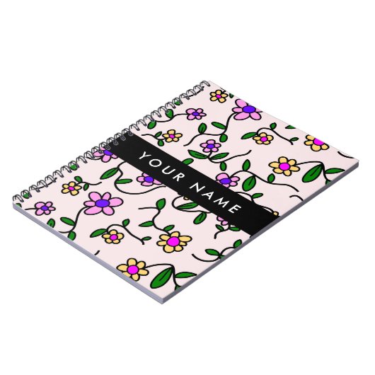 Farbige Blume, rosa Hintergrund, schwarz Notizblock (Linke Seite)