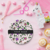 Farbige Blume, rosa Hintergrund, schwarz Pappteller (Party)