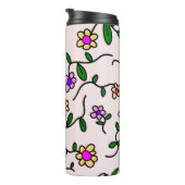 Farbige Blume, rosa Hintergrund, schwarz Thermosbecher (Nach rechts gedreht)