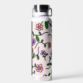 Farbige Blume, rosa Hintergrund, schwarz Trinkflasche (Rückseite)