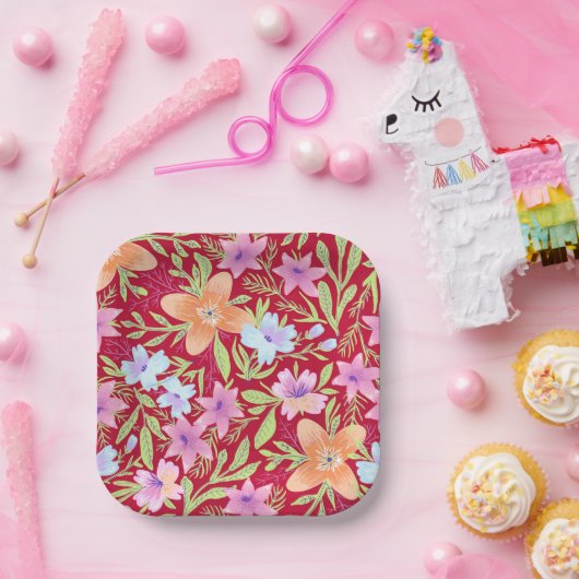 Farbige Blume, rosa, korallenfarben und weiß Pappteller (Party)