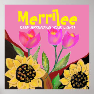 Farbige Blume Rosa Tulpen & Gelbe Sonnenblumen Poster