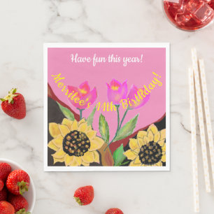 Farbige Blume Rosa Tulpen & Gelbe Sonnenblumen Serviette