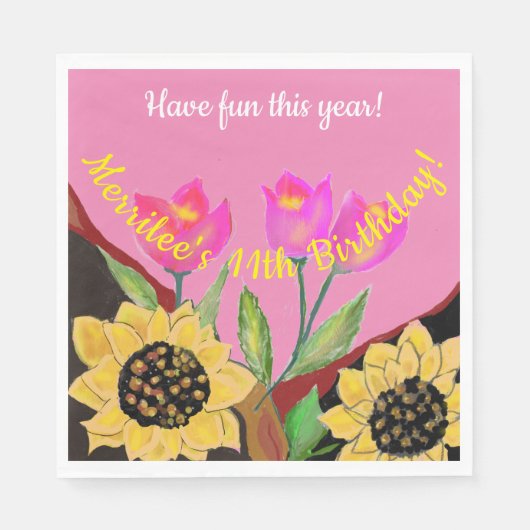 Farbige Blume Rosa Tulpen & Gelbe Sonnenblumen Serviette (Vorderseite)