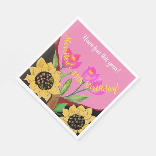 Farbige Blume Rosa Tulpen & Gelbe Sonnenblumen Serviette (Ecke)