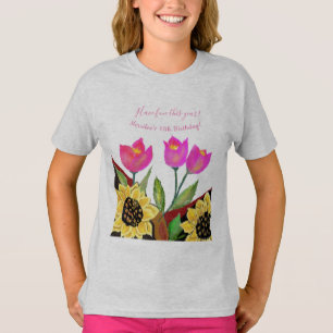 Farbige Blume Rosa Tulpen & Gelbe Sonnenblumen T-Shirt