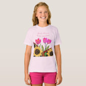 Farbige Blume Rosa Tulpen & Gelbe Sonnenblumen T-Shirt (Vorne ganz)