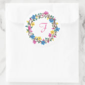 Farbige Blume Rundrahmen-Monogramm-Aufkleber Runder Aufkleber (Tasche)